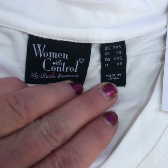 Renee Greenstein YOGA T-Shirt “WOMEN WITH CONTROL “size XS white v- neck tee - Picture 7 of 11